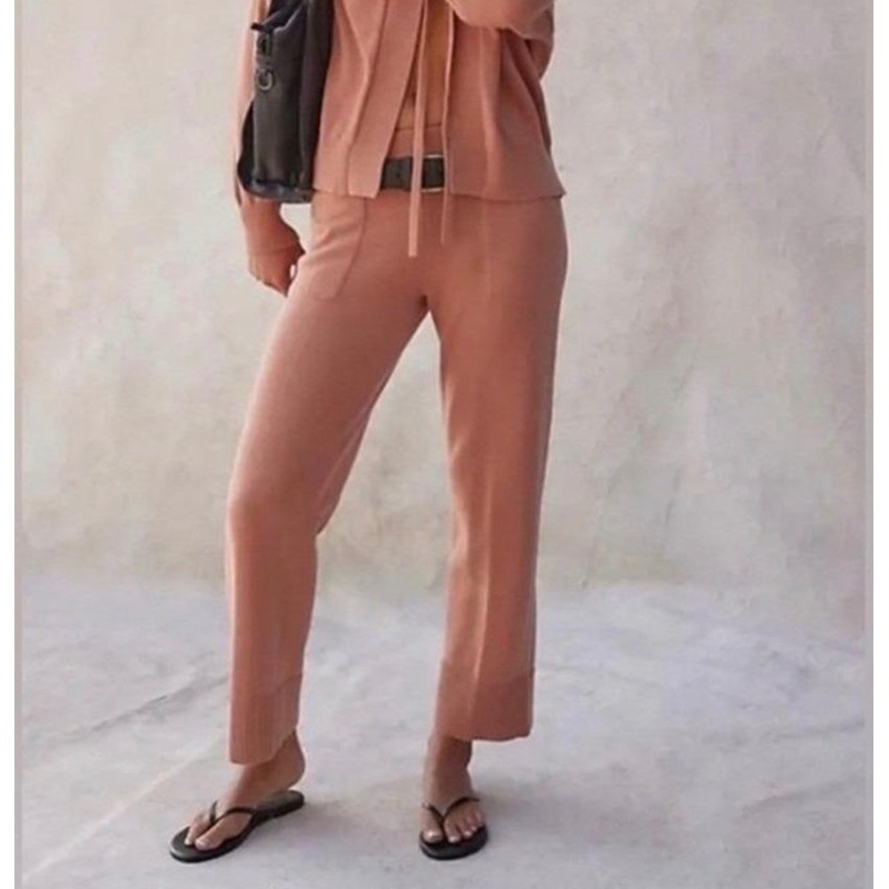 Free People FP Beach Pink Peach Cotton Knit Wide Leg Crop Pants Size Small NWOT